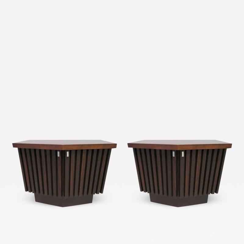  Altavista Lane Handsome Pair of American Modern Ribbed Walnut Nightstands Mid Century Modern