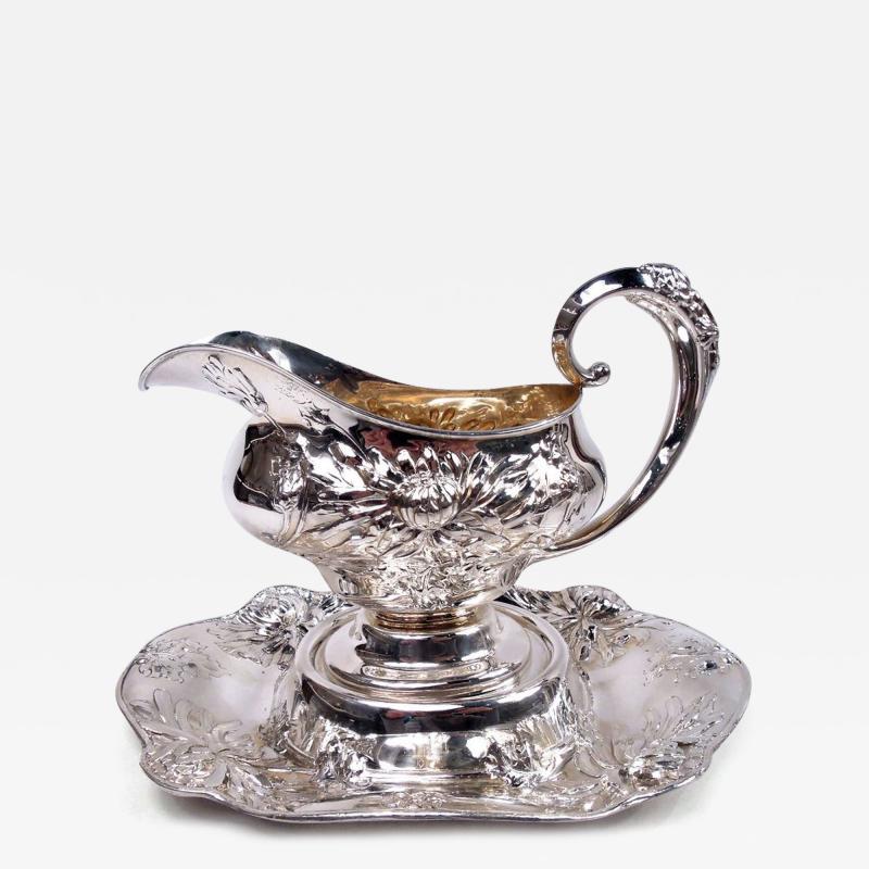  Alvin Corporation Alvin Japonesque Chrysanthemum Sterling Silver Gravy Boat on Stand