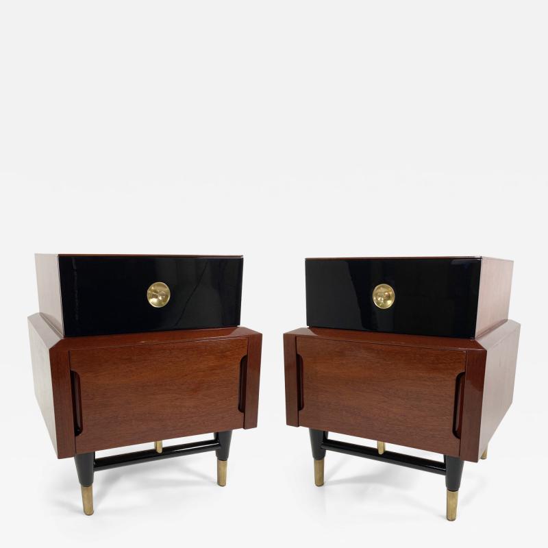  American of Martinsville American Modern Mahogany and Ebonized Bedside Tables American of Martinsville