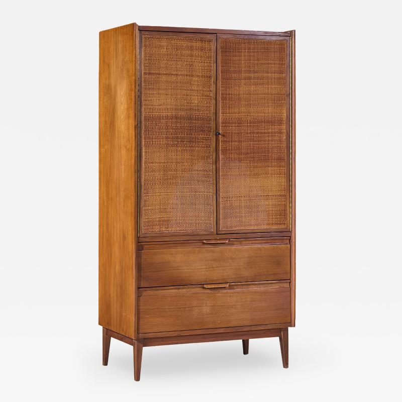  American of Martinsville American of Martinsville Mid Century Walnut and Cane Armoire Dresser