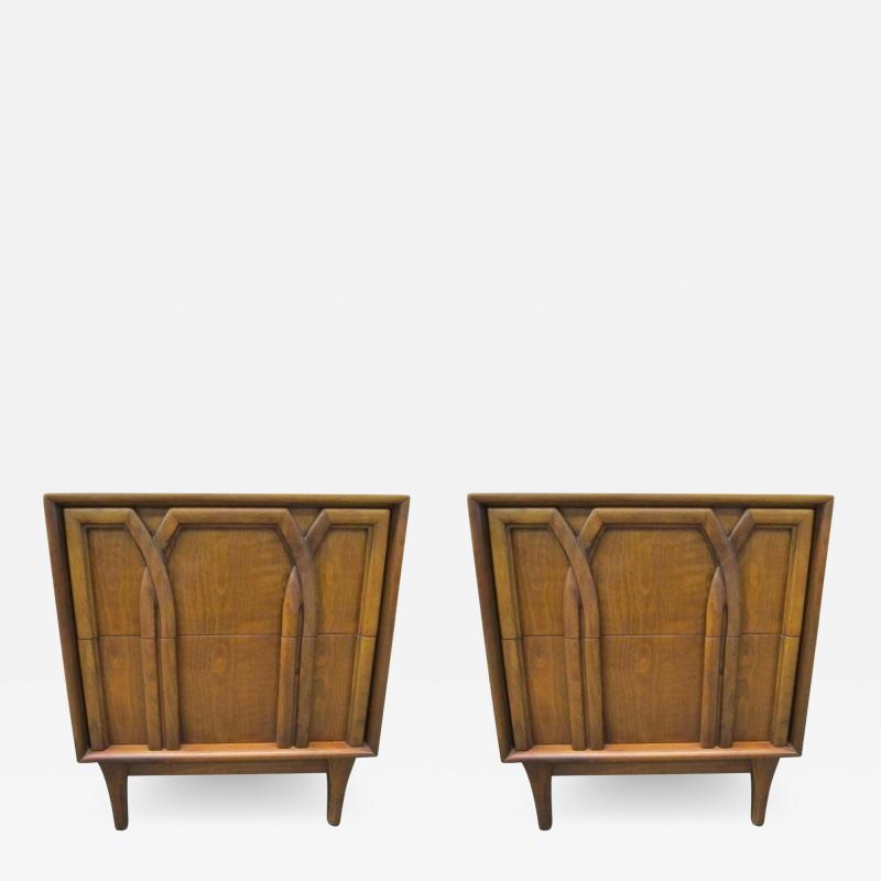  American of Martinsville Lovely Pair Lattice Front Walnut Night Stands Mid century Modern