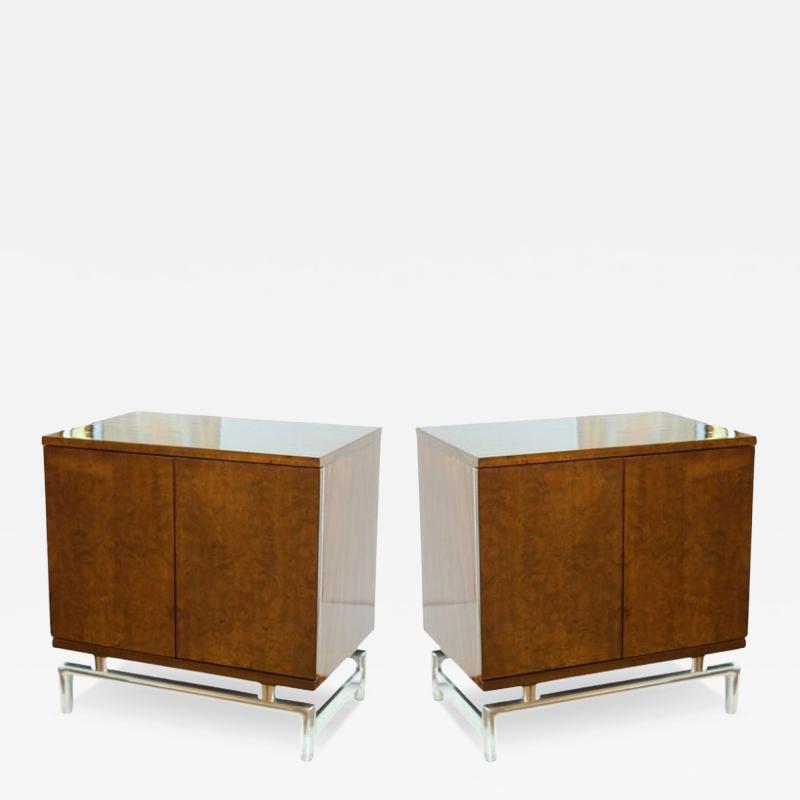  American of Martinsville Pair of American Modern Burled front Bedside Tables American of Martinsville