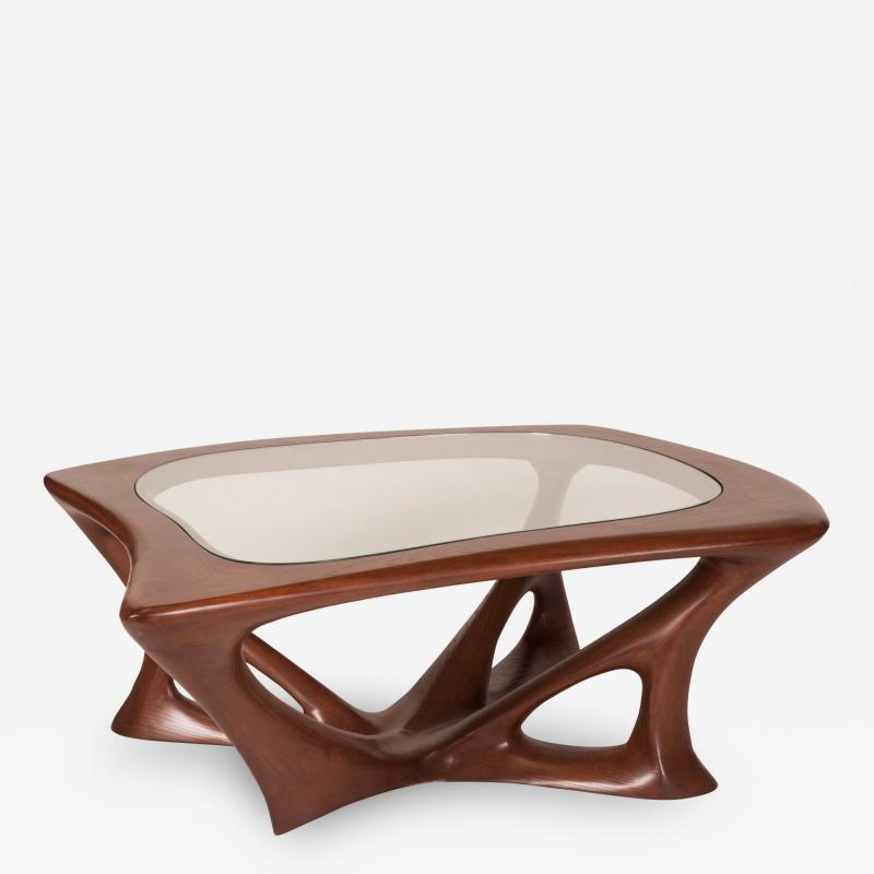  Amorph Ariella Coffee Table Solid Wood Walnut Stained with Glass Top