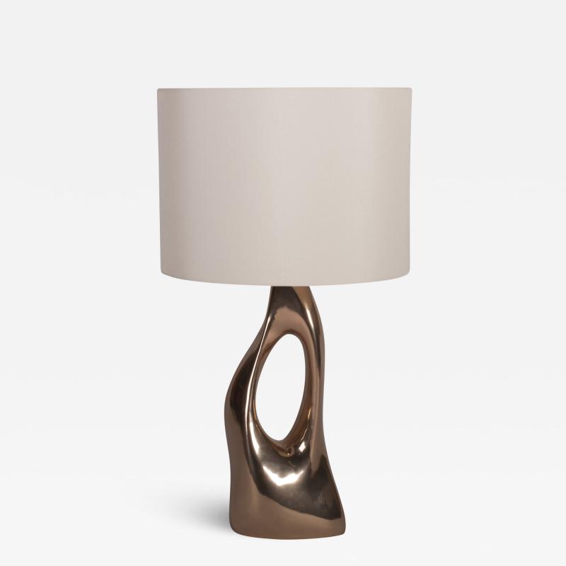  Amorph Helix Table Lamp Cast Bronze with Ivory Silk Shade