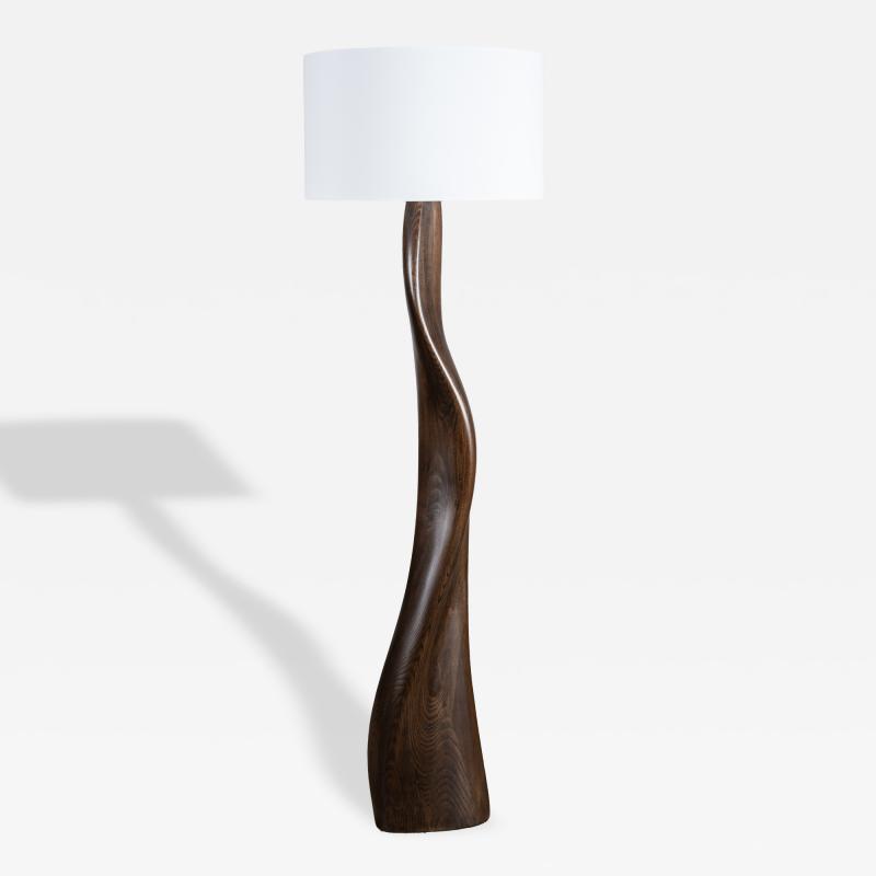  Amorph Roman floor lamp in Ash wood Graphite Walnut stain with Ivory silk shade