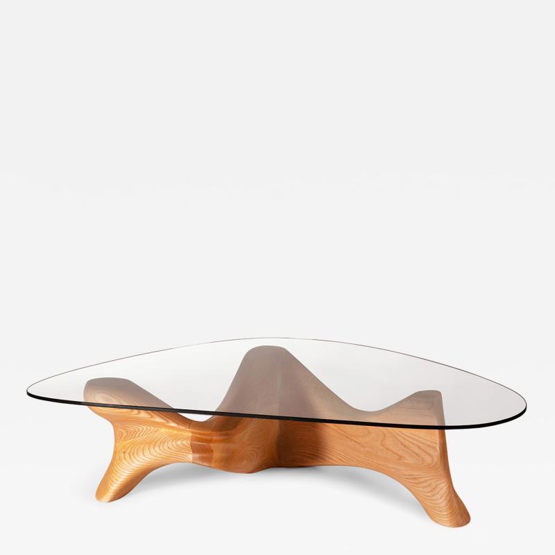  Amorph Zen coffee table in solid Ash wood Honey stain with glass