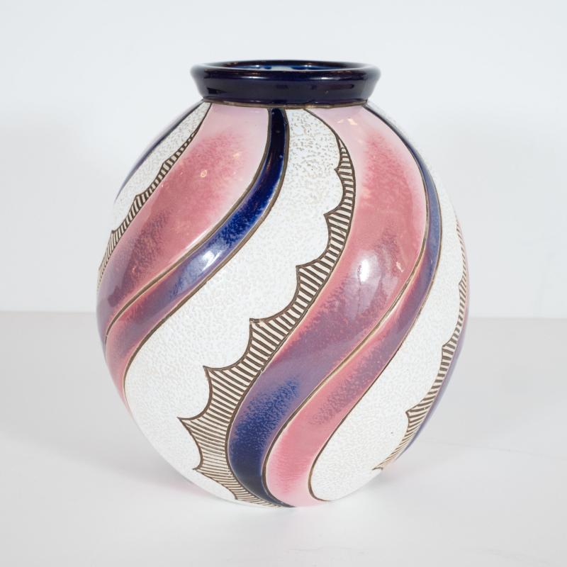 Amphora Ceramics Art Deco Czech Ceramic Vase in Spiralling Hues of