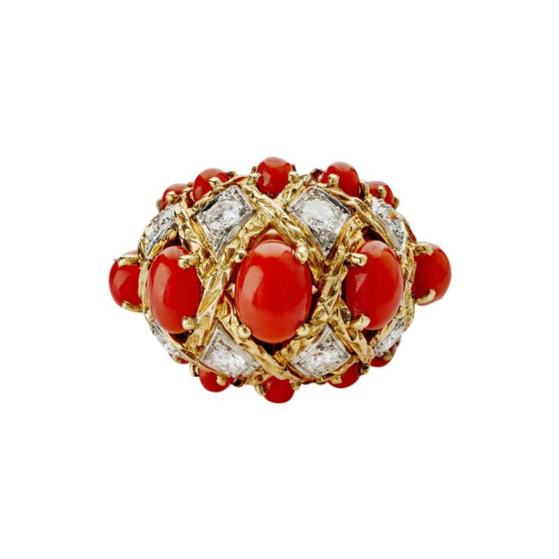  Andr Vassort Paris Andr Vassort Paris Coral and Diamond Bomb Ring