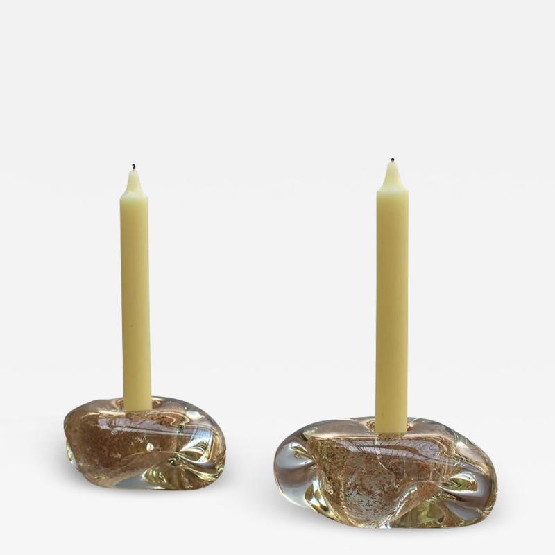  Andre Thuret Two Handblown Glass Candlestick Holders by Andre Thuret sold as a pair 