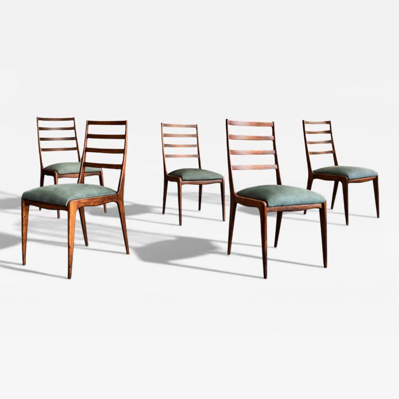  Angelini Set of Six Dining Chairs in Caviuna Hardwood and Suede by Angelini Brazil