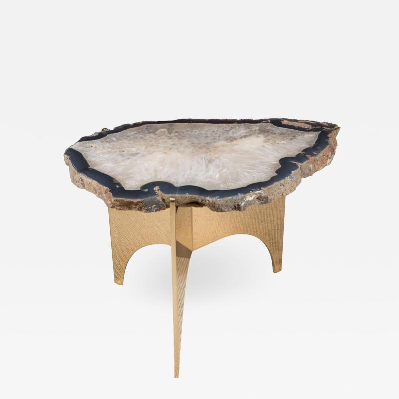  Appel Modern Agate Table with Mirror Polished Bronze Base