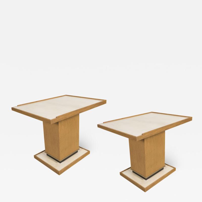  Appel Modern PAIR OF APPEL MODERN CERUSED OAK SIDE TABLES WITH PARCHMENT TOP