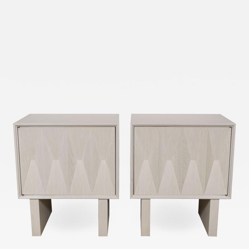 Appel Modern Pair of sculpted front night stands in light cerused oak by Appel Modern