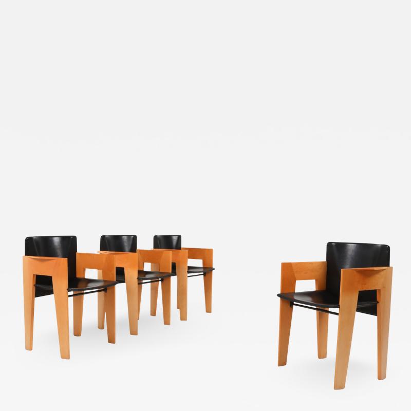  Arco Post modern Sculptural Leather Wood Chairs By Arco 1980s