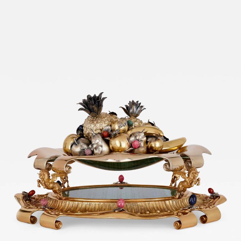  Argenteria Fiorentini Spertini of Milan Large Italian silver parcel gilt and hardstone centrepiece from Milan c 1980