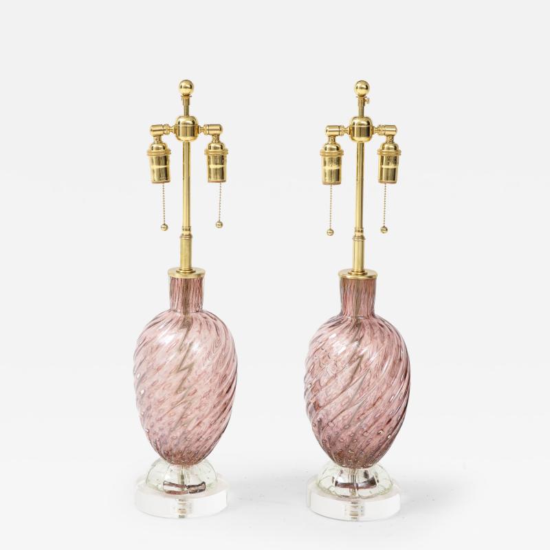  Aristi Barovier Pair of Mid Century Amethyst Colored Murano Glass Lamps by Barovier 