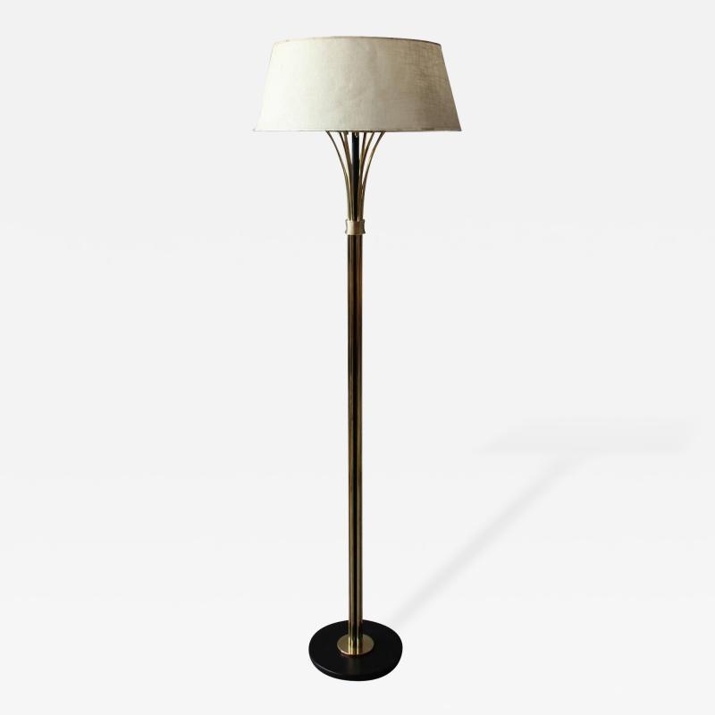  Arlus Fine French 1950s Brass and Black Metal Floor Lamp by Arlus