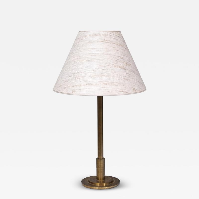  Armani Casa Danish Modern Patinated Brass Table Lamp with Tussah Silk Shade 1950s