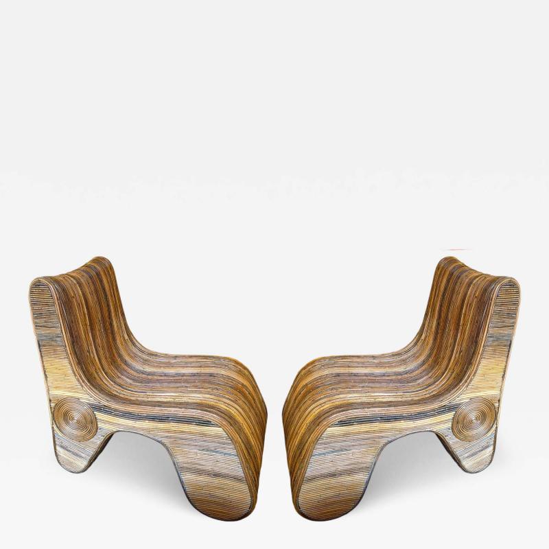  Arpex Pair of Rattan Slipper Chairs Italy 1980s