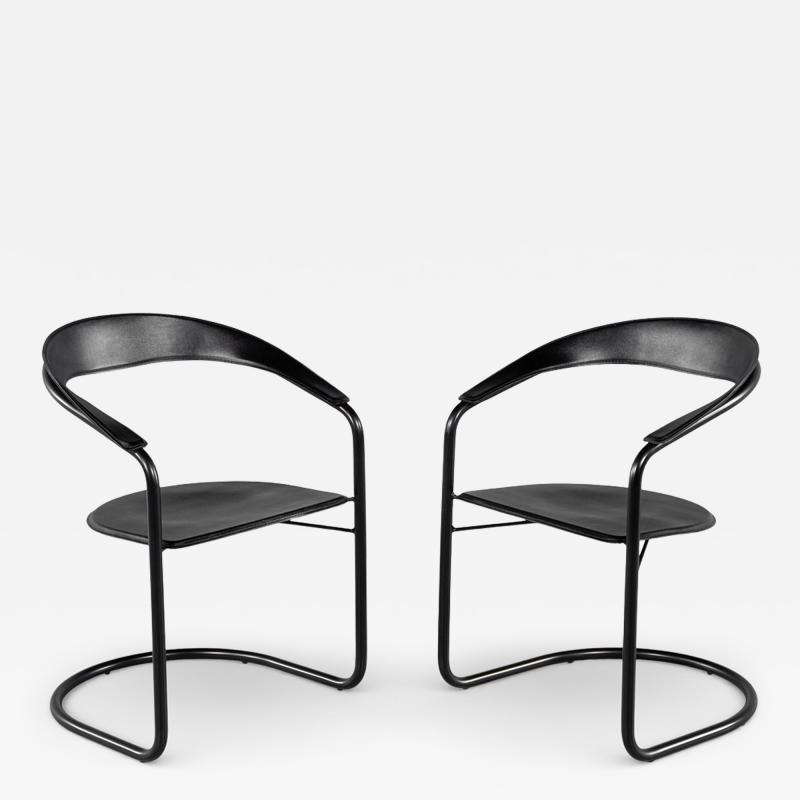  Arrben Italy Pair of Post Modern Arrben Italy Canasta Arm Chairs in Leather