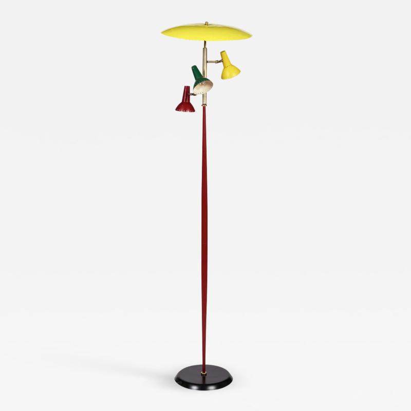  Arredoluce Arredoluce Midcentury Colored Metal and Brass Italian Floor Lamp 1950s