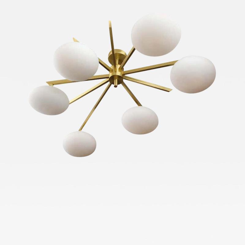  Arredoluce Custom Modern Italian Flush Mount with 9 Arms and 6 Opaline Globes