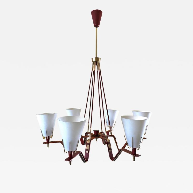  Arredoluce Red Metal and Opaline Glass Ceiling Light