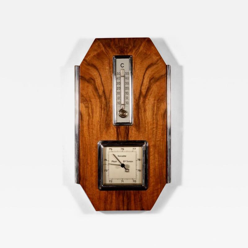  Art Deco Walnut And Chrome Barometer Thermometer
