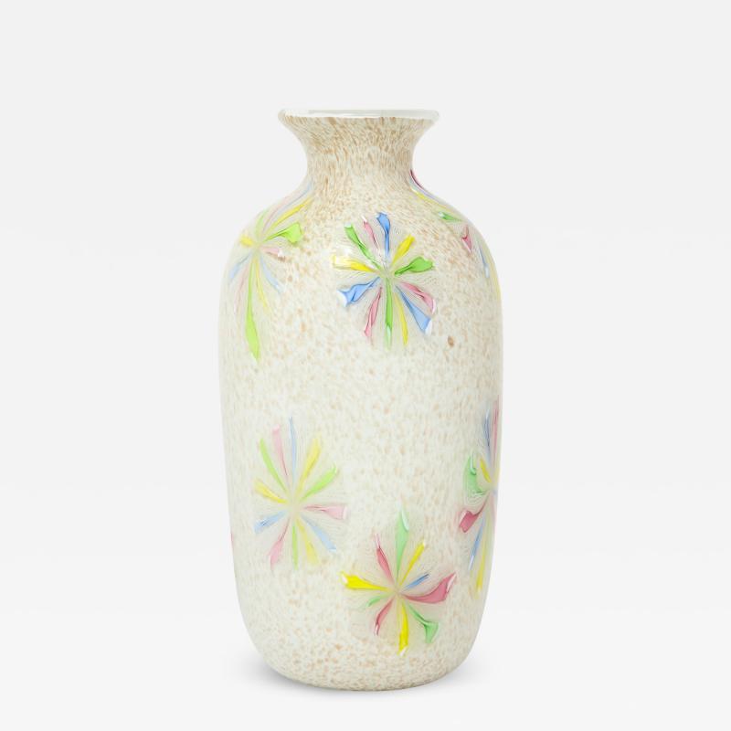  Arte Vetraria Muranese A V E M A Ve M AVeM A V E M Hand Blown Glass Vase with Colorful Starburst Murrhines 1950s