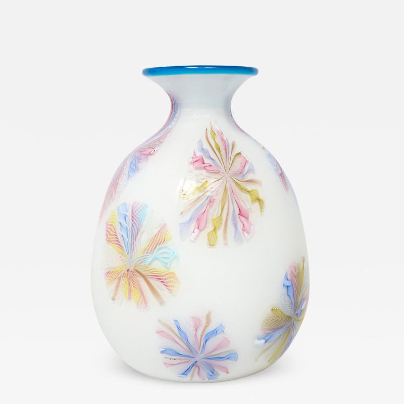  Arte Vetraria Muranese A V E M A Ve M AVeM A V E M Hand Blown Glass Vase with Colorful Starburst Murrhines 1950s