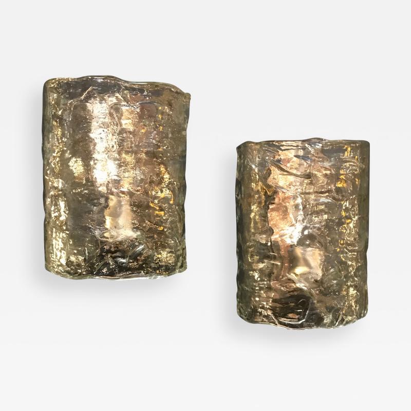  Arte Vetro Murano Italian Pair of Cylindrical Wall Lights in Frosted Murano Glass 1960s
