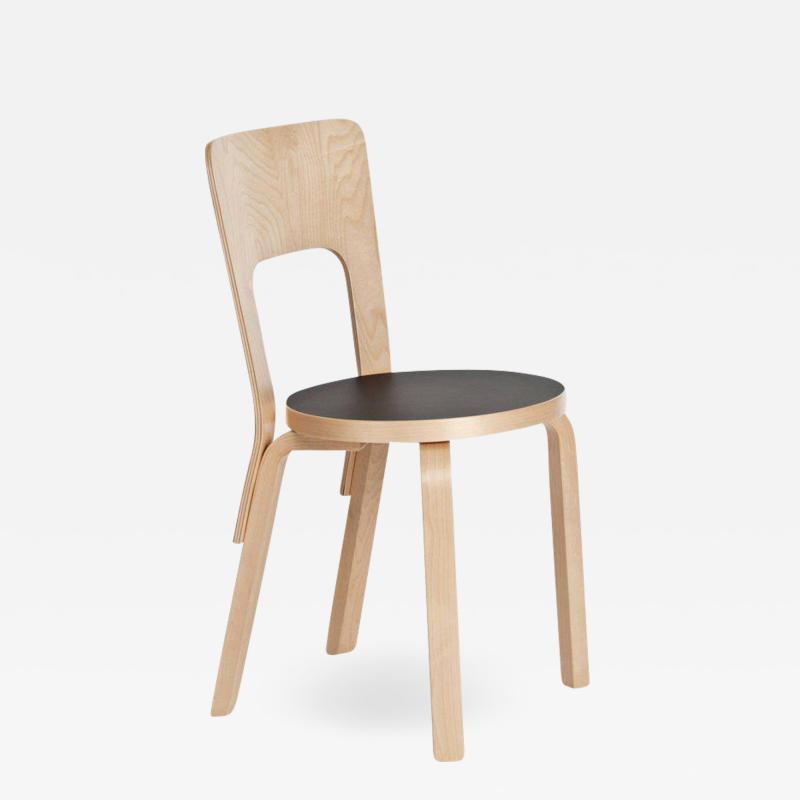  Artek Authentic Chair 66 in Lacquered Birch with Linoleum Seat by Alvar Aalto Artek