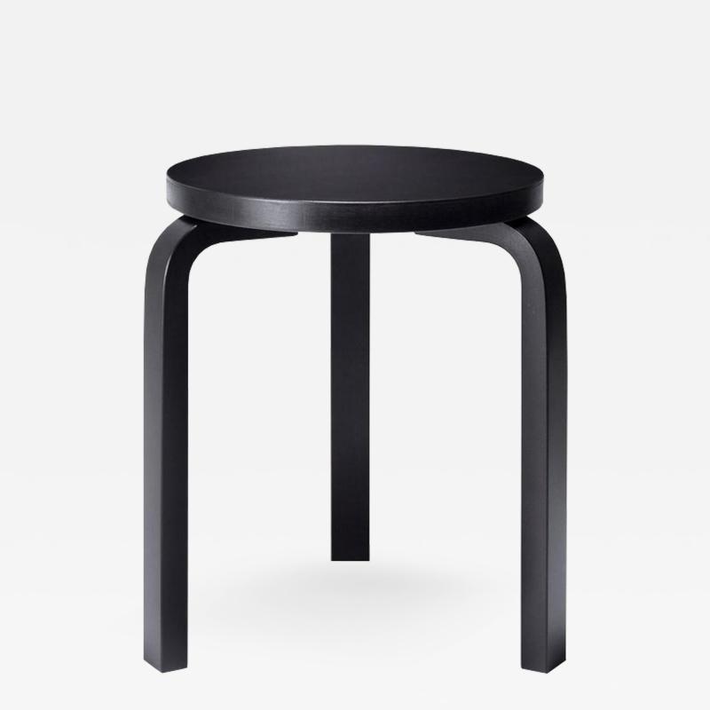  Artek Authentic Stool 60 in Birch with Black Lacquer by Alvar Aalto Artek