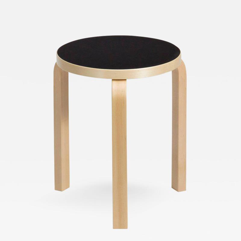  Artek Authentic Stool 60 in Lacquered Birch with Linoleum Seat by Alvar Aalto Artek