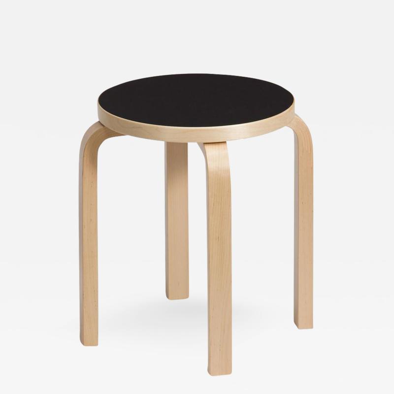  Artek Authentic Stool E60 in Lacquered Birch with Linoleum Seat by Alvar Aalto Artek