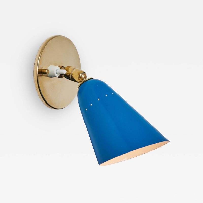  Arteluce 1960s Gino Sarfatti Model 26b Blue and Brass Wall Lamp for Arteluce