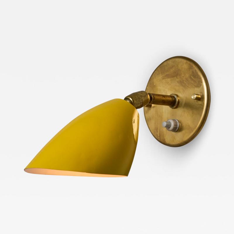  Arteluce 1960s Gino Sarfatti Model 26b Yellow and Brass Wall Lamp for Arteluce