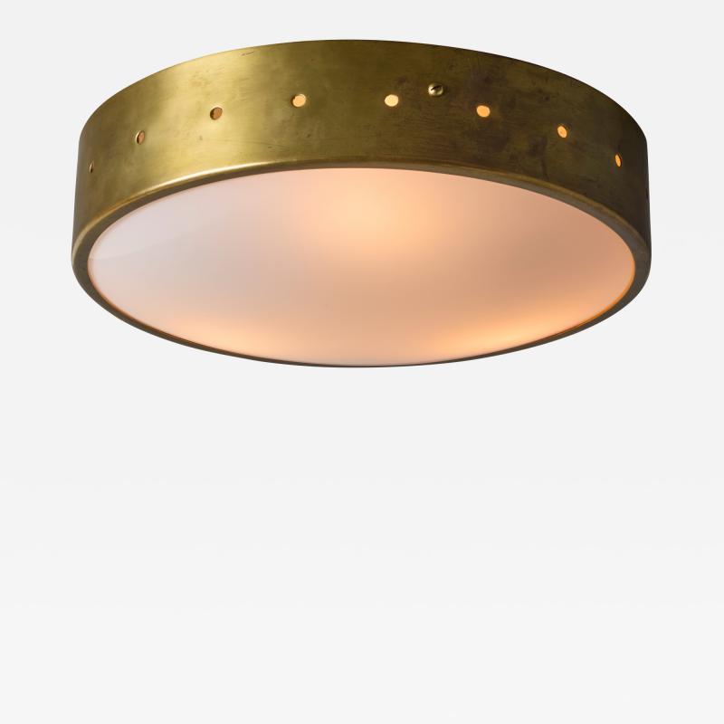  Arteluce 1960s Gino Sarfatti Perforated Brass and Opaline Glass Flush Mount for Arteluce