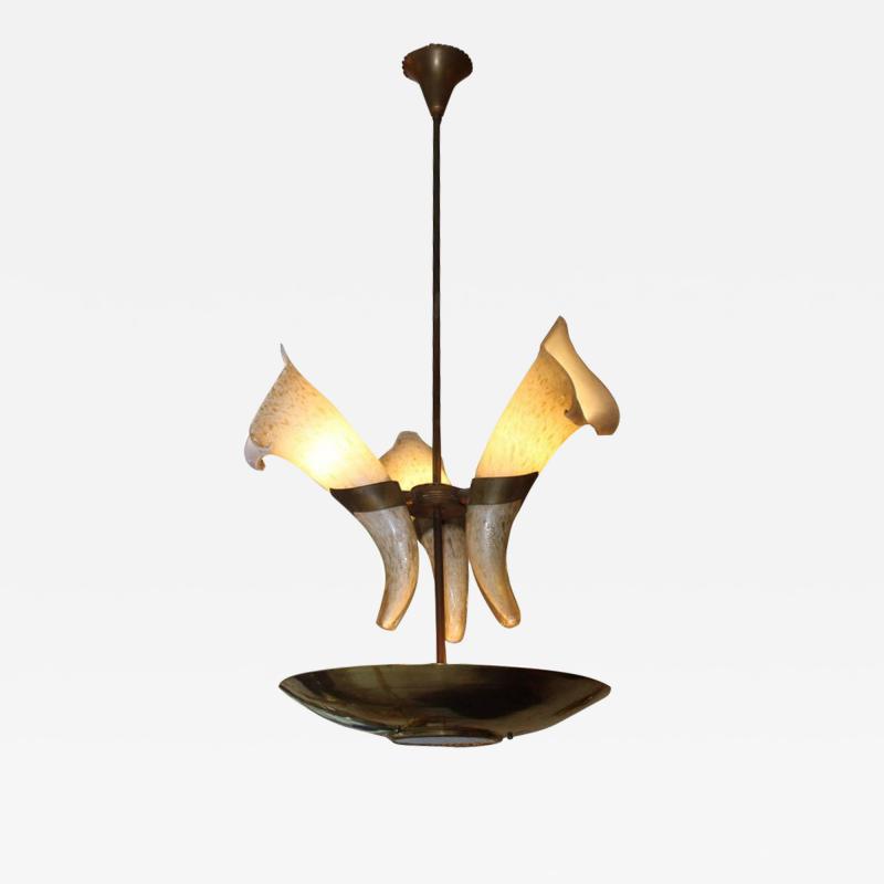  Artisti Barovier Italian Chandelier with Murano Glass Cornucopias by Barovier circa 1960