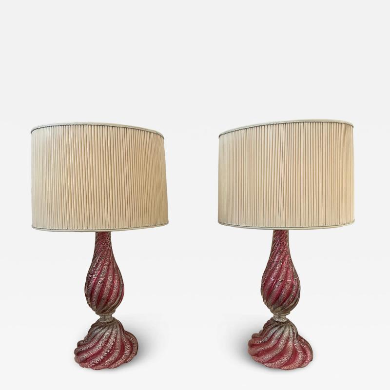  Artisti Barovier Oversized Raspberry Murano Glass Lamps W Silver Foil Inclusions by Barovier