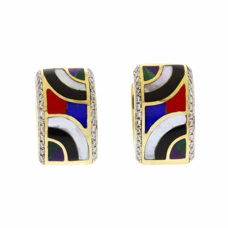  Asch Grossbardt Asch Grossbardt Gemstone and Diamond Hoop Earrings