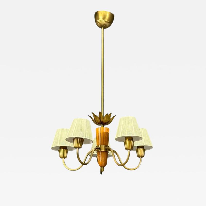  Asea ASEA Swedish Modern Chandelier Brass Elm Fabric Sweden 1947