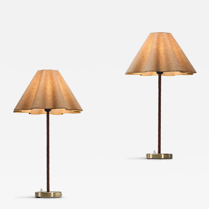  Asea Pair of Model E1247 Brass and Leather Table Lamps for ASEA Sweden Mid 20th C