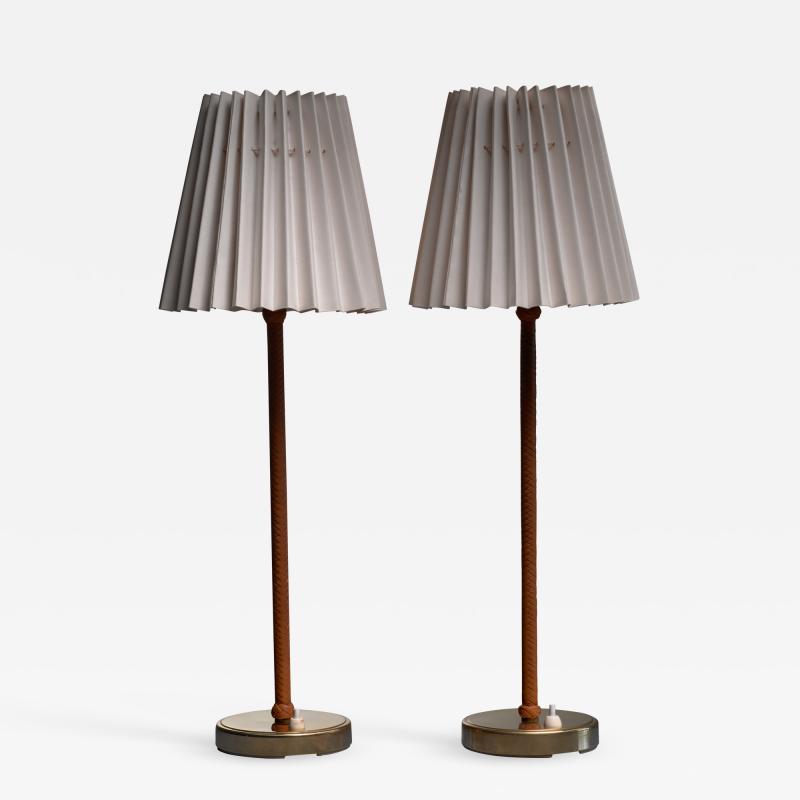  Asea Pair of brass and leather ASEA table lamps