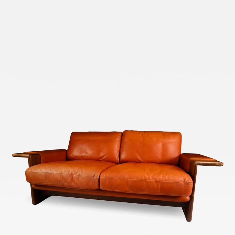  Asko 1970s Asko of Finland 2 seat orange leather sofa