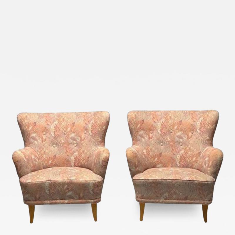  Asko Ilmari Lappalainen Finnish Mid Century Modern Laila Lounge Chairs Floral