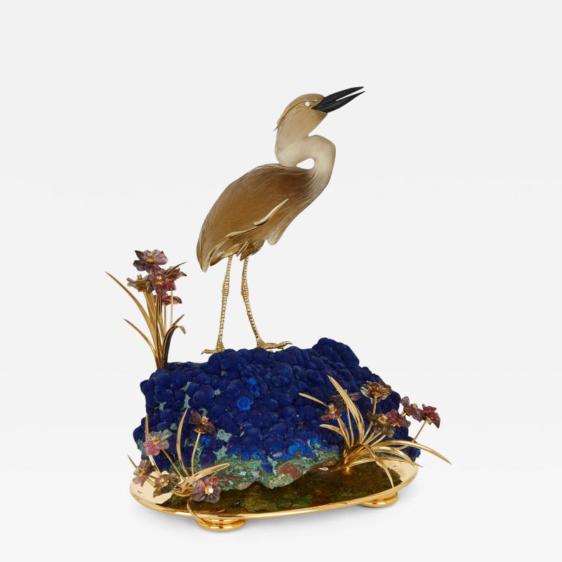  Asprey Large 18K gold silver gilt diamond and hardstone bird model by Asprey