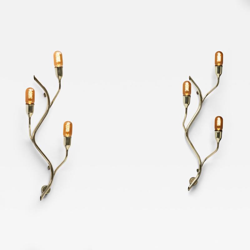  Astra Branch Shaped Brass Wall Lamps for Astra Norway Mid 20th Century