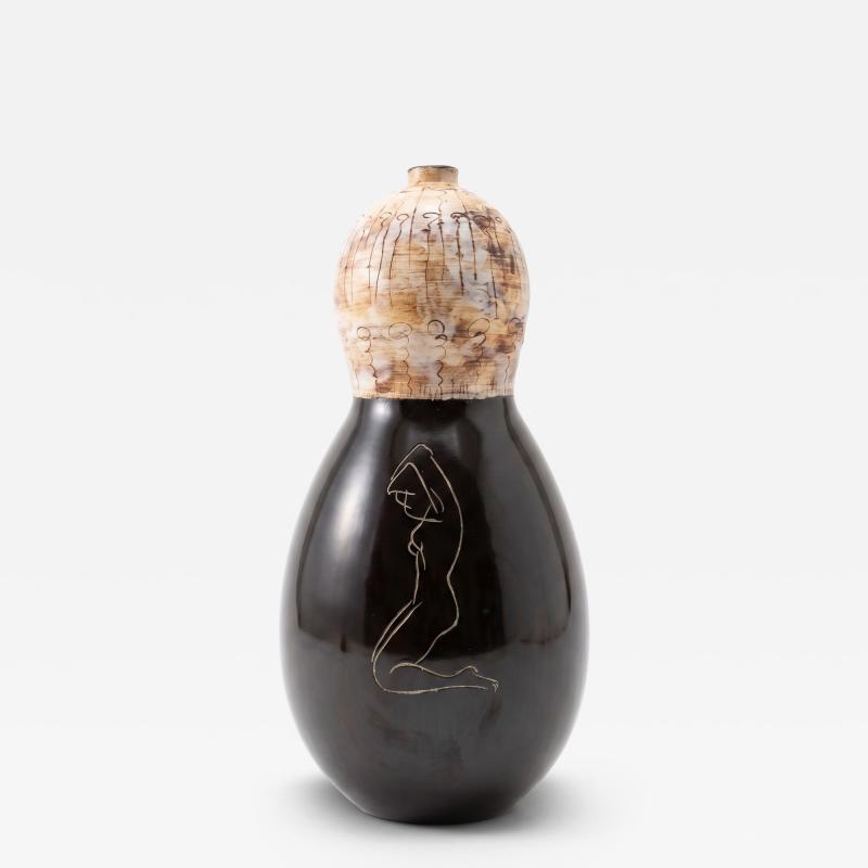  Atelier Cerenne of Vallauris Large Atelier C renne Ceramic Lamp Base with Sgraffito Nude Vallauris c 1950