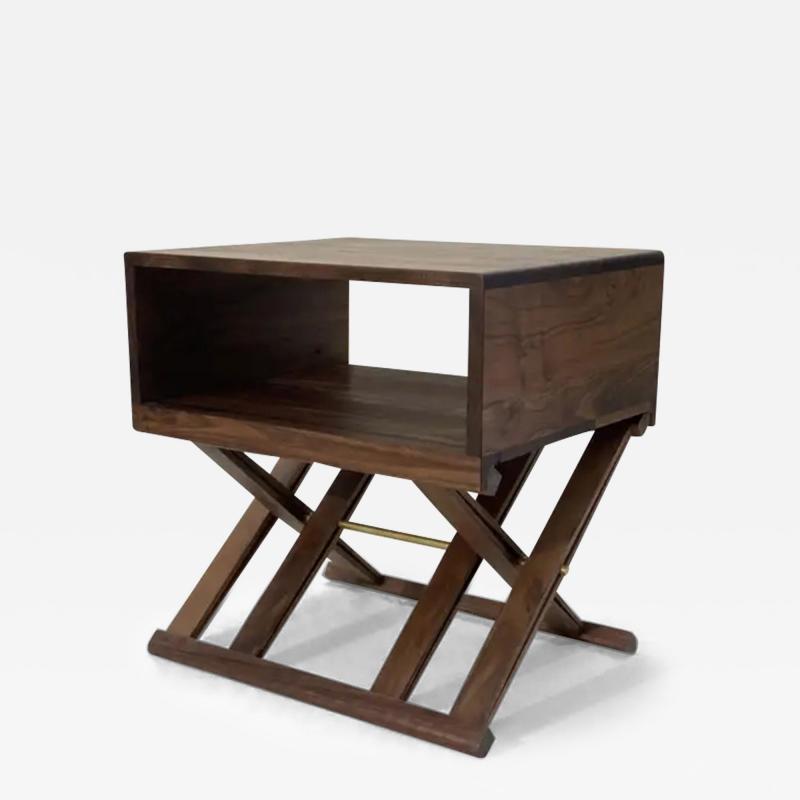  Atelier Luer Atelier Luer Open Shelf Solid Walnut Night End Table with X Frame Base Brass